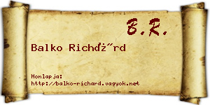 Balko Richárd névjegykártya